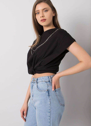 Loose-Fit Cotton Blouse with Short Sleeves and Detachable Chain - MimiStylez