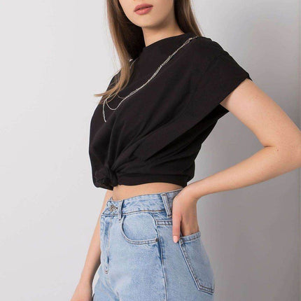 Loose-Fit Cotton Blouse with Short Sleeves and Detachable Chain - MimiStylez