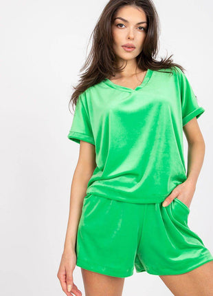 Two-Piece Cotton Set with Short Sleeve Top and High-Waisted Shorts - MimiStylez