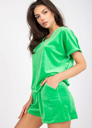 Two-Piece Cotton Set with Short Sleeve Top and High-Waisted Shorts - MimiStylez