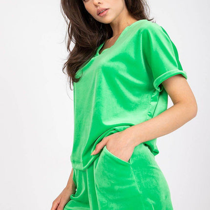 Two-Piece Cotton Set with Short Sleeve Top and High-Waisted Shorts - MimiStylez