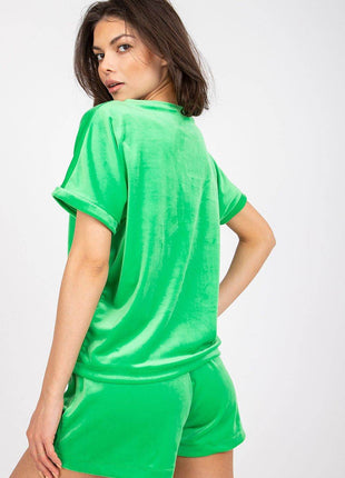 Two-Piece Cotton Set with Short Sleeve Top and High-Waisted Shorts - MimiStylez