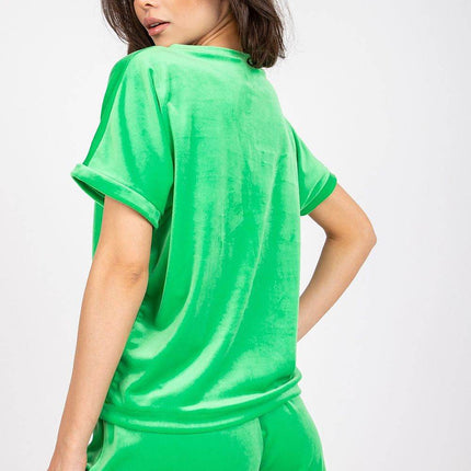 Two-Piece Cotton Set with Short Sleeve Top and High-Waisted Shorts - MimiStylez