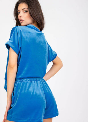 Two-Piece Cotton Set with Short Sleeve Top and High-Waisted Shorts - MimiStylez