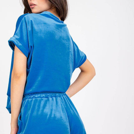Two-Piece Cotton Set with Short Sleeve Top and High-Waisted Shorts - MimiStylez