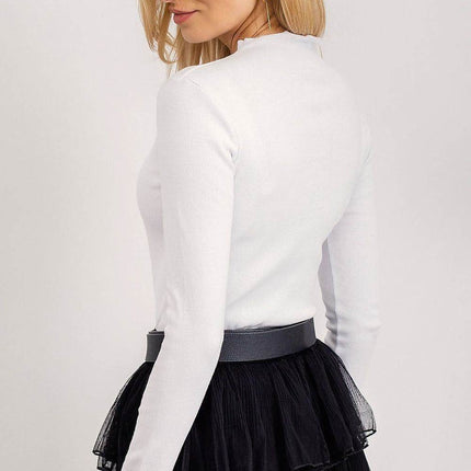 Women's Cotton Fitted Basic Long-Sleeve Blouse with Wavy Edges - MimiStylez