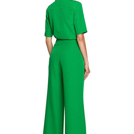 Wide-Leg Trouser Suit with Elbow-Length Sleeves and Envelope Top - MimiStylez