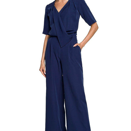 Wide-Leg Trouser Suit with Elbow-Length Sleeves and Envelope Top - MimiStylez