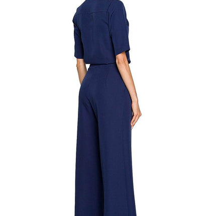 Wide-Leg Trouser Suit with Elbow-Length Sleeves and Envelope Top - MimiStylez