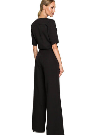 Wide-Leg Trouser Suit with Elbow-Length Sleeves and Envelope Top - MimiStylez