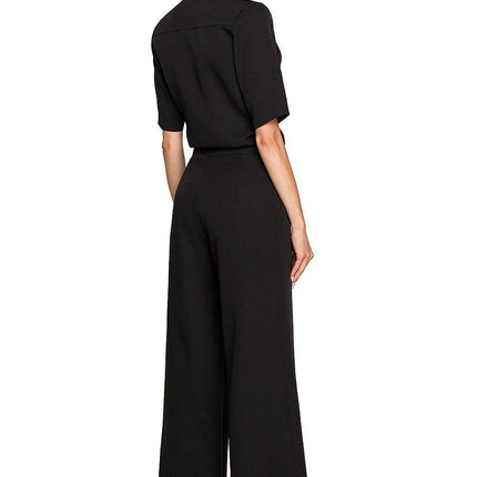 Wide-Leg Trouser Suit with Elbow-Length Sleeves and Envelope Top - MimiStylez