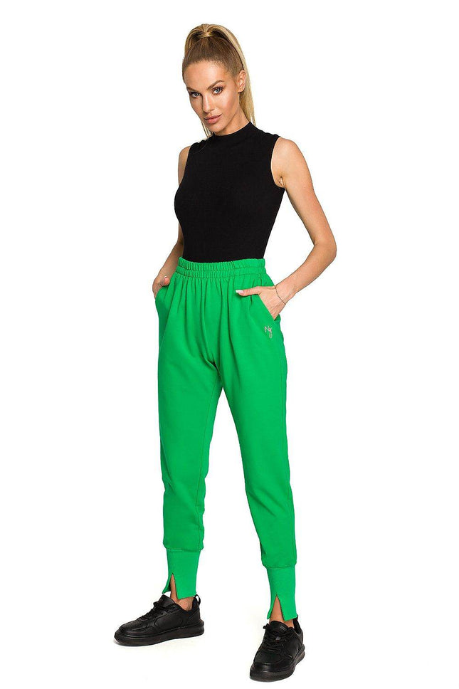 Embroidered Cotton Sweatpants with Hem Slits and Accent Details - MimiStylez