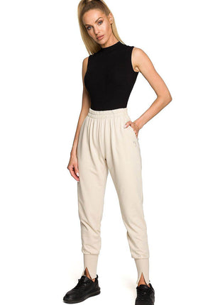 Embroidered Cotton Sweatpants with Hem Slits and Accent Details - MimiStylez