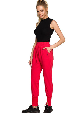 Embroidered Cotton Sweatpants with Hem Slits and Accent Details - MimiStylez