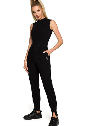 Embroidered Cotton Sweatpants with Hem Slits and Accent Details - MimiStylez