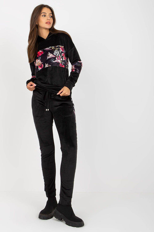 Two-Piece Velour Set with Floral Detail Co-Ord Set - MimiStylez