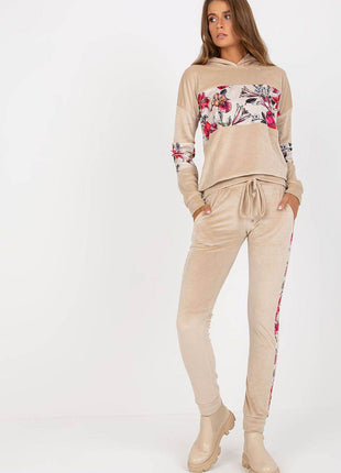 Two-Piece Velour Set with Floral Detail Co-Ord Set - MimiStylez