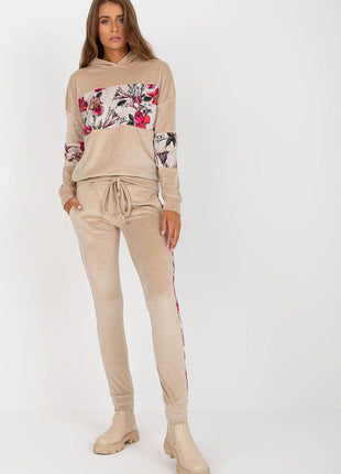 Two-Piece Velour Set with Floral Detail Co-Ord Set - MimiStylez