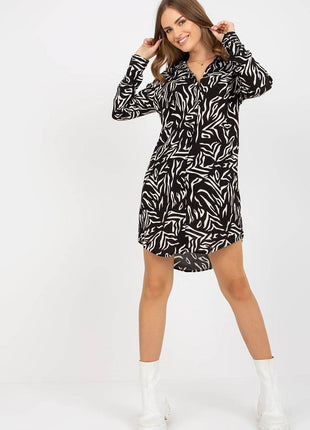 Button-Front Shirt Dress with Long Sleeves - MimiStylez