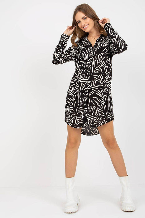 Button-Front Shirt Dress with Long Sleeves - MimiStylez