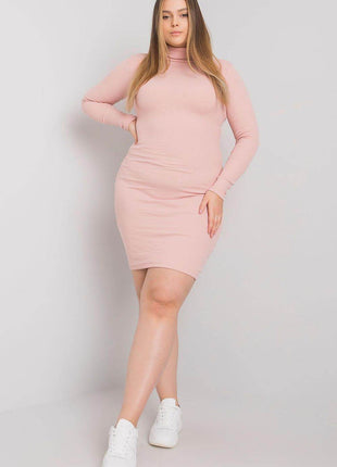Fitted Turtleneck Cotton Dress with Long Sleeves - MimiStylez