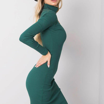 Fitted Turtleneck Cotton Dress with Long Sleeves - MimiStylez
