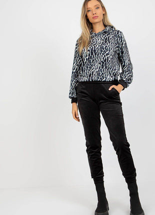 Hooded Velour Set with Animal Print and Kangaroo Pocket Co-Ord Set - MimiStylez