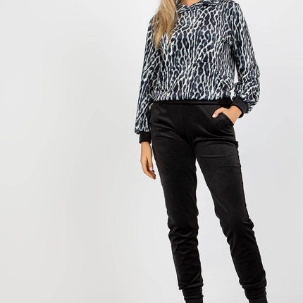 Hooded Velour Set with Animal Print and Kangaroo Pocket Co-Ord Set - MimiStylez