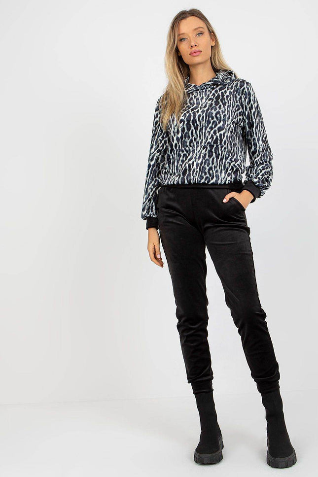 Hooded Velour Set with Animal Print and Kangaroo Pocket Co-Ord Set - MimiStylez