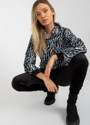 Hooded Velour Set with Animal Print and Kangaroo Pocket Co-Ord Set - MimiStylez