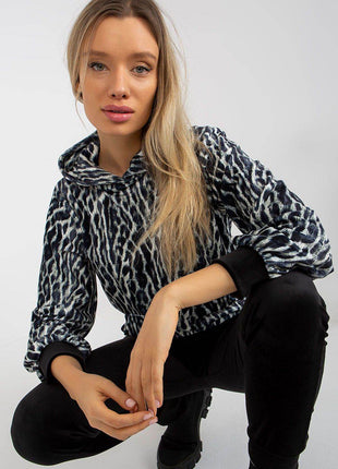 Hooded Velour Set with Animal Print and Kangaroo Pocket Co-Ord Set - MimiStylez