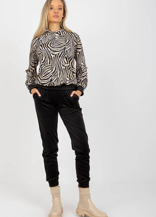 Hooded Velour Set with Animal Print and Kangaroo Pocket Co-Ord Set - MimiStylez