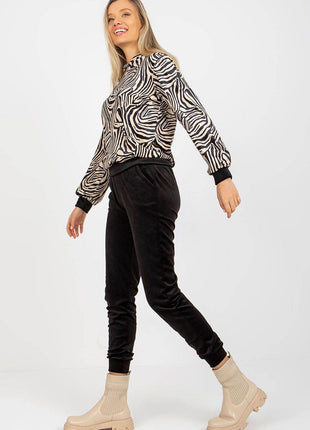 Hooded Velour Set with Animal Print and Kangaroo Pocket Co-Ord Set - MimiStylez