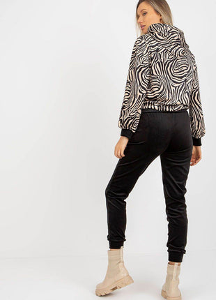 Hooded Velour Set with Animal Print and Kangaroo Pocket Co-Ord Set - MimiStylez