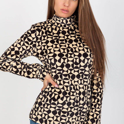 Velour Long-Sleeve Blouse with Stand-Up Collar and Pattern - MimiStylez