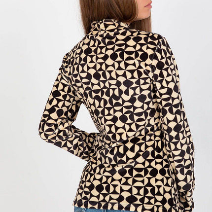 Velour Long-Sleeve Blouse with Stand-Up Collar and Pattern - MimiStylez