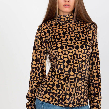 Velour Long-Sleeve Blouse with Stand-Up Collar and Pattern - MimiStylez
