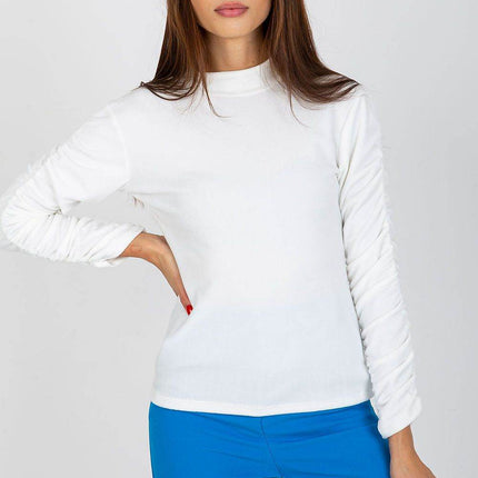 Velour Blouse with Stand-Up Collar and Gathered Sleeves - MimiStylez