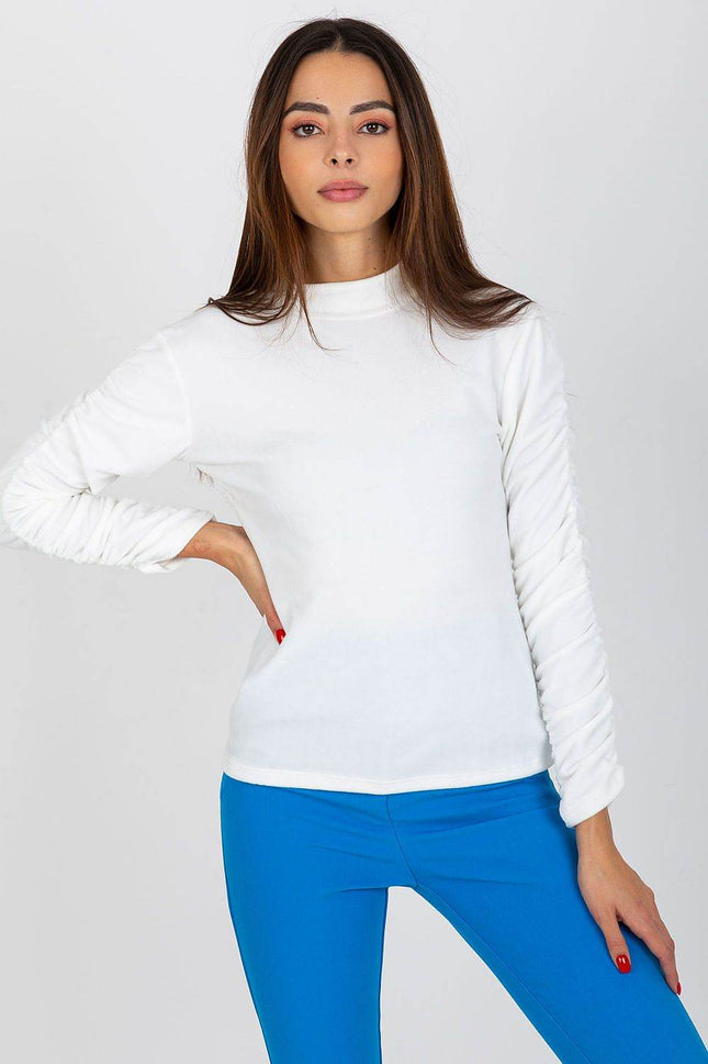 Velour Blouse with Stand-Up Collar and Gathered Sleeves - MimiStylez