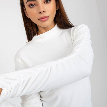 Velour Blouse with Stand-Up Collar and Gathered Sleeves - MimiStylez