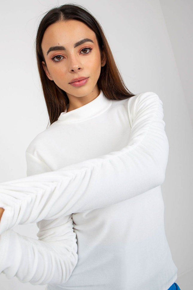 Velour Blouse with Stand-Up Collar and Gathered Sleeves - MimiStylez