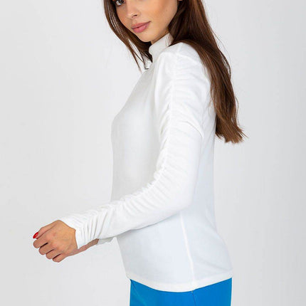 Velour Blouse with Stand-Up Collar and Gathered Sleeves - MimiStylez