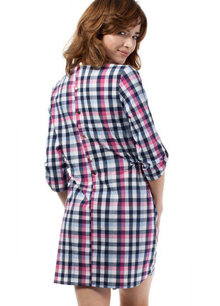 Plaid Dress with Heart Neckline, Gold Back Buttons & 3/4 Foldover Sleeves - MimiStylez