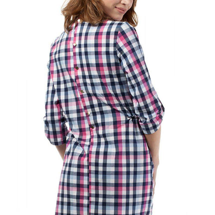 Plaid Dress with Heart Neckline, Gold Back Buttons & 3/4 Foldover Sleeves - MimiStylez