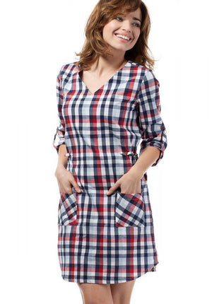Plaid Dress with Heart Neckline, Gold Back Buttons & 3/4 Foldover Sleeves - MimiStylez