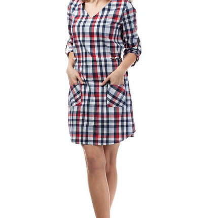 Plaid Dress with Heart Neckline, Gold Back Buttons & 3/4 Foldover Sleeves - MimiStylez