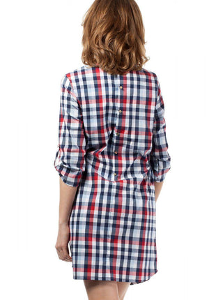 Plaid Dress with Heart Neckline, Gold Back Buttons & 3/4 Foldover Sleeves - MimiStylez