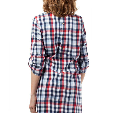 Plaid Dress with Heart Neckline, Gold Back Buttons & 3/4 Foldover Sleeves - MimiStylez