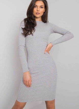 Classic Pencil Cotton Dress with Long Sleeves and Round Neckline - MimiStylez