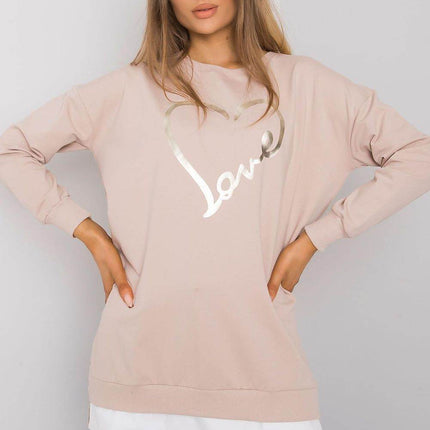 Loose-Fit Tunic Cootton T-Shirt with Long Sleeves and Front Print - MimiStylez